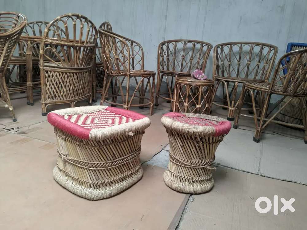 Bamboo Mudda folding table bamboo chairs basket coffee table lamp