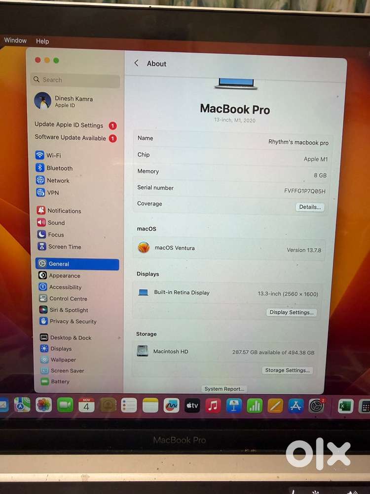 Macbook Pro M1 chip 8GB RAM 512 SSD