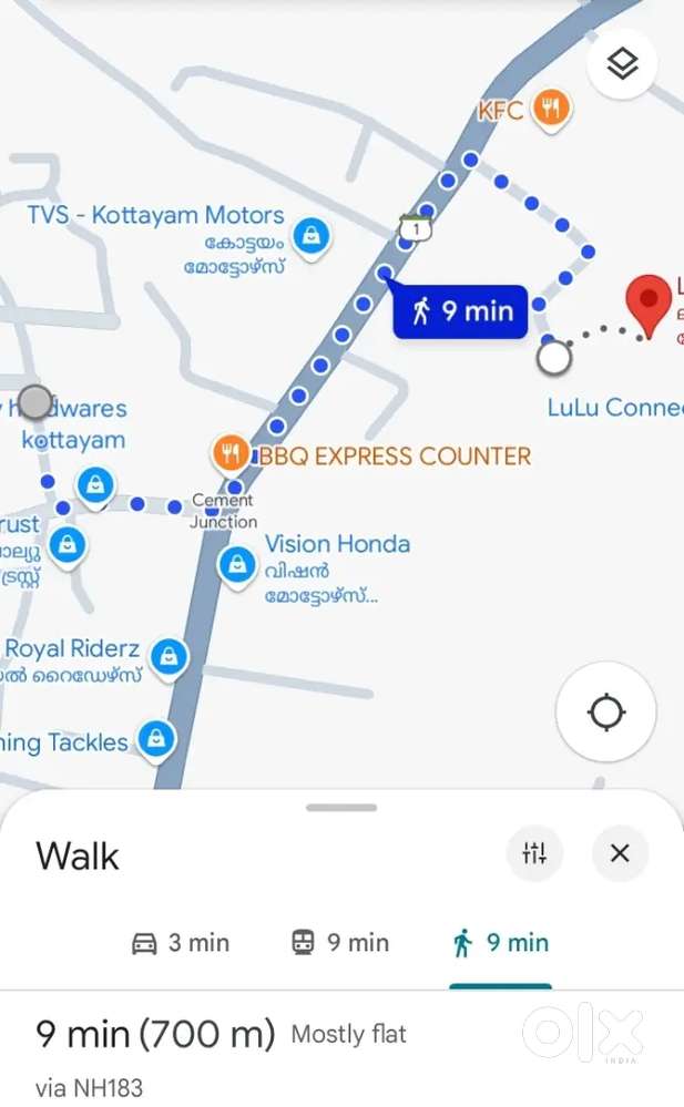 RENT: 700 meters from Lulu kottayam