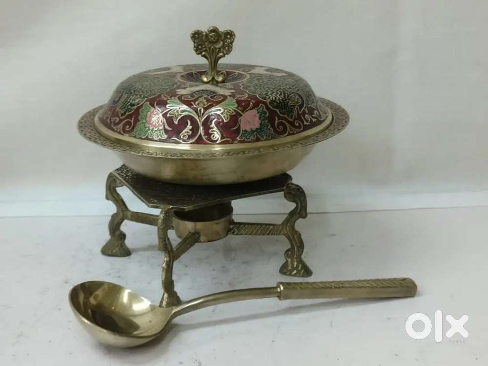 Antique pure brass solid heavy grilled or fry serving bowl 24/21 cm