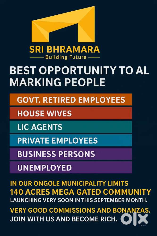 wanted martketring persons(real estate),Lic agents,govt.retired emp.
