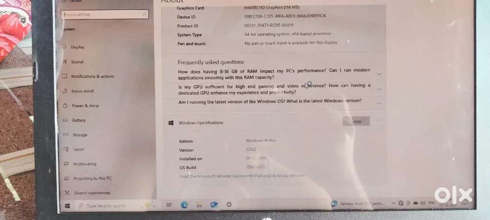 HP laptop 8/128 windows 10 pro. Good working also condition.