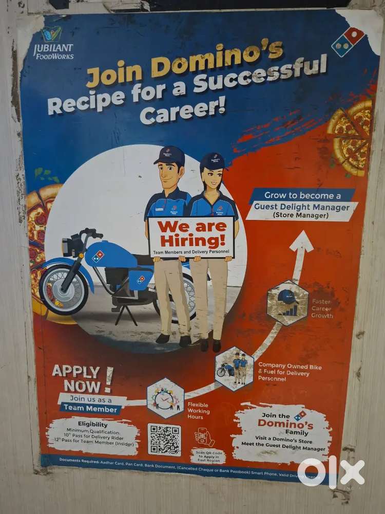 Domino's needs delivery boy & store staff