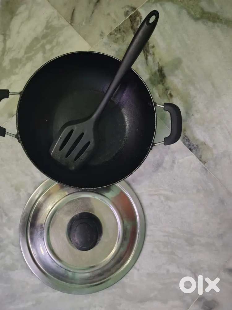 Non-stick Kadhai with SS lid with non-stick spatula