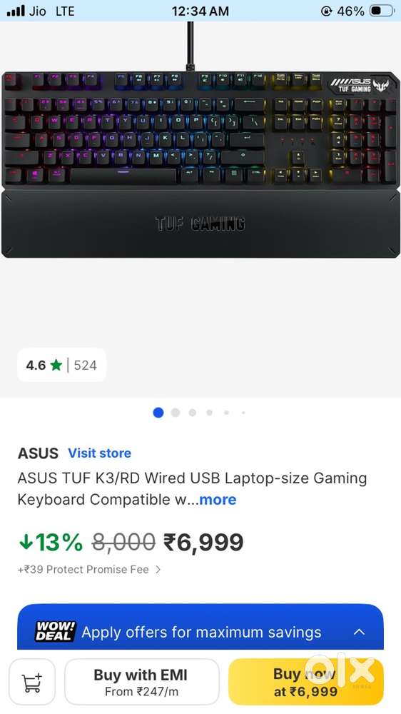 ASUS TUF K3/RD Wired USB Laptop-size Gaming