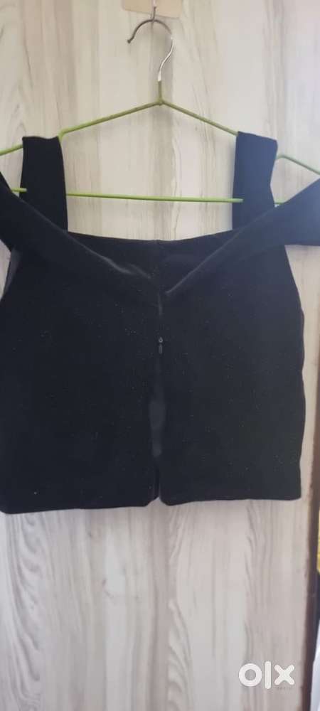 Evening gown black crop top with lehanga