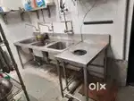 Sinks and work tables for the commercial kitchen usage