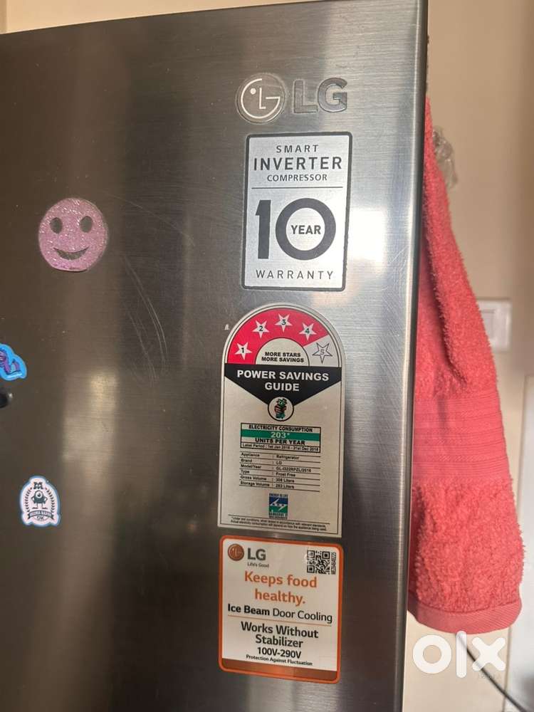 LG smart inverter , 4 star, 10years warranty, 308 liters , 203 units/y