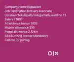 Wanted Delivery Associate in khammam