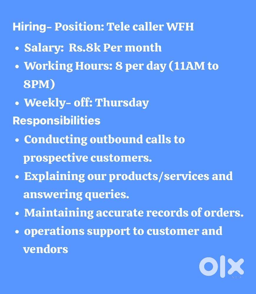 Work from home Laundry Telecaller