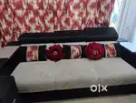 7 seater black white  sofa set inbuilt side table slit adjustable neck