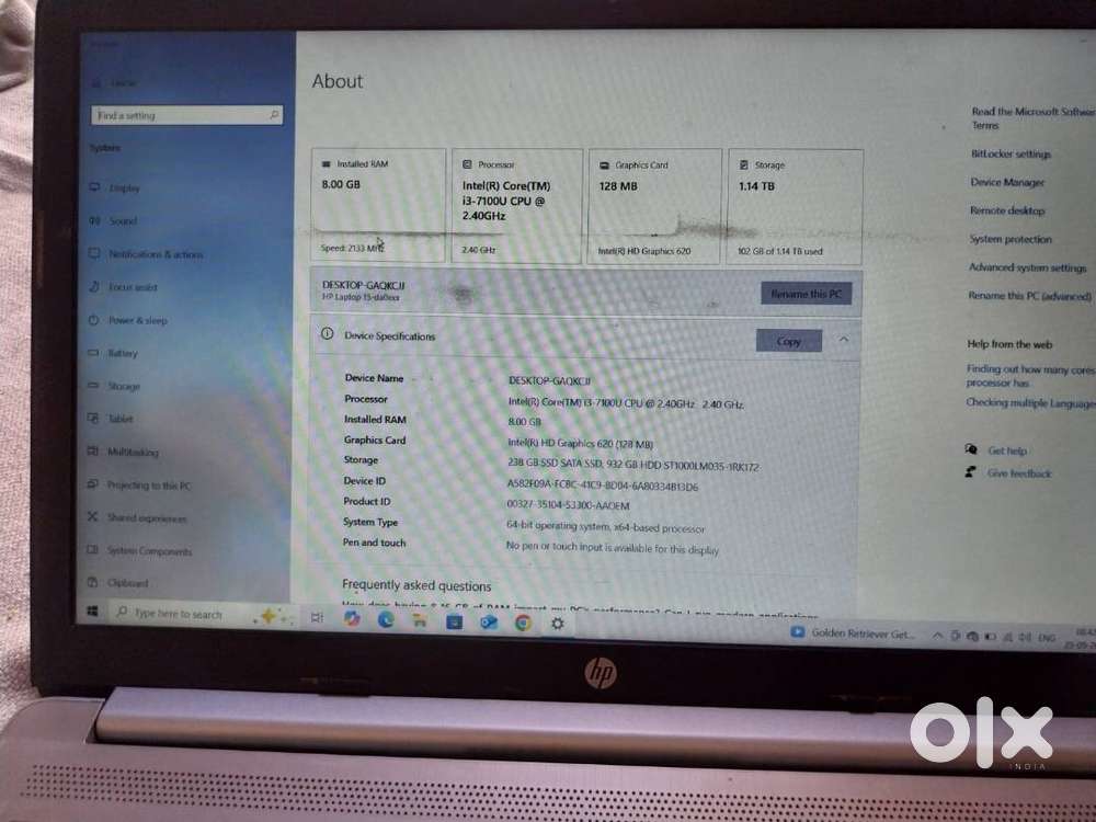 HP 15 da0327tu  Intel i3 7th Gen  4GB RAM  1TB HDD  Good Condit