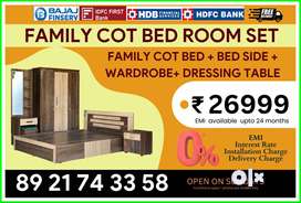 BEDROOM SET@1628 Bed Cot side table wardrobe Dressing Almirah 0% EMI