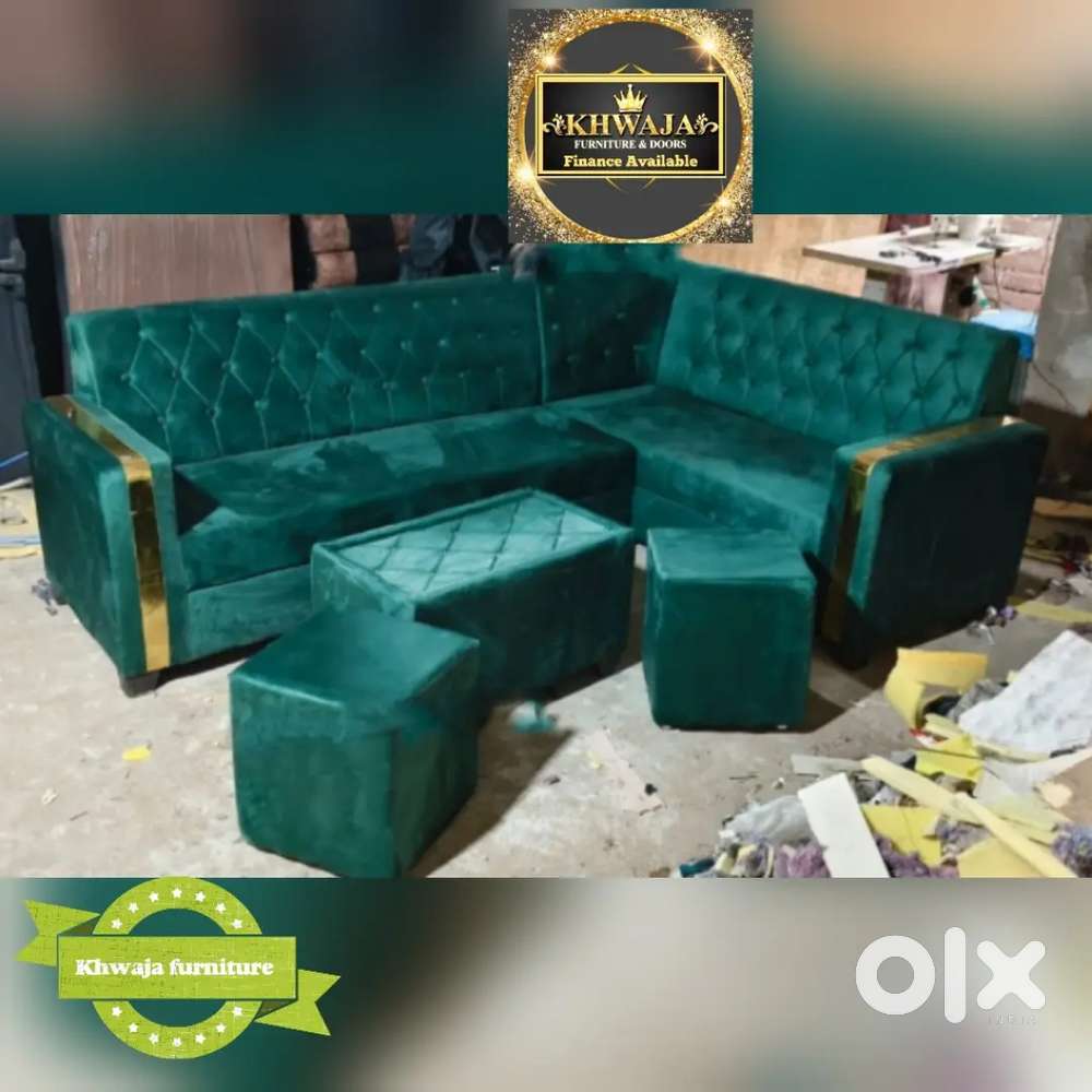 Khwaja furniture. Affordable L corner sofa set.  Bajaj finance availab