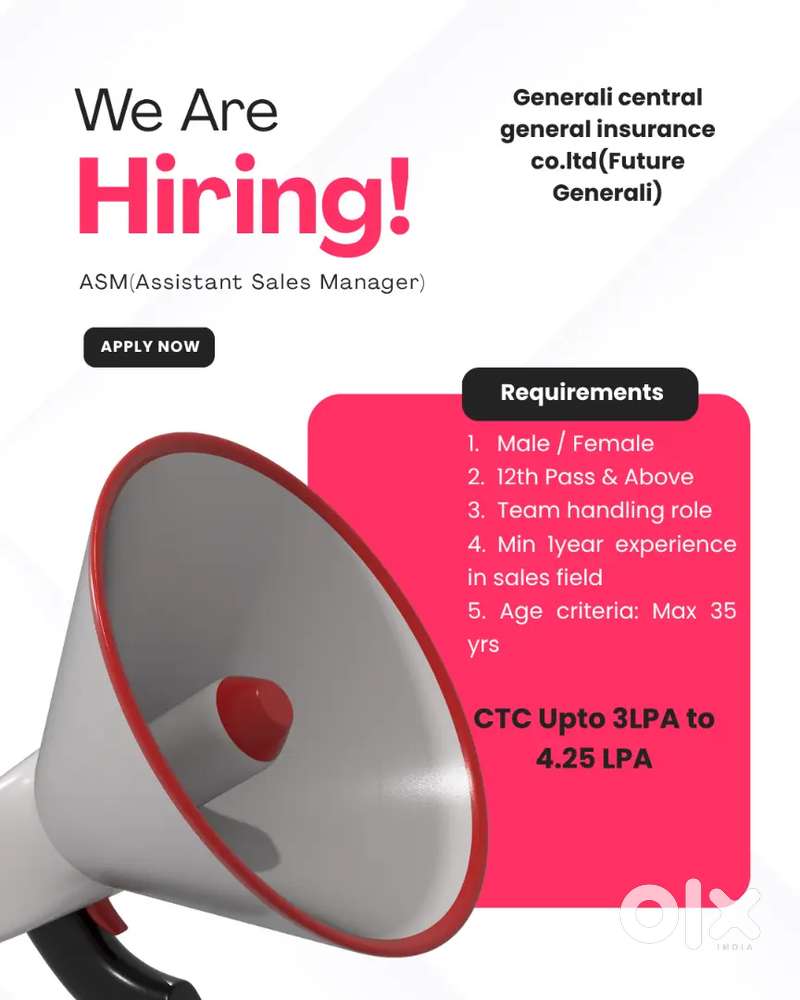 Kolhapur: Generali central:ASM:Min 1 yr exp