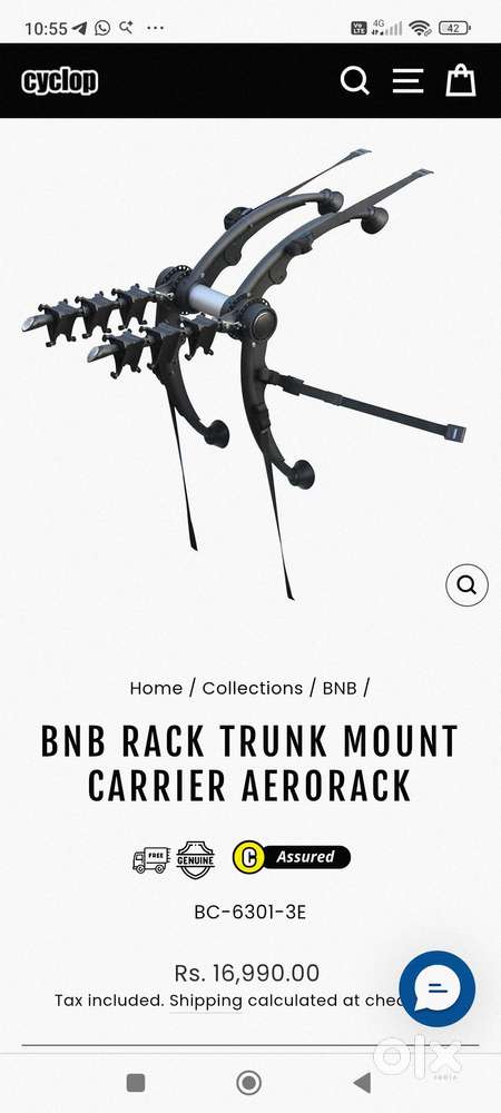 BnB Rack - 3 bycycle carrier for car mount