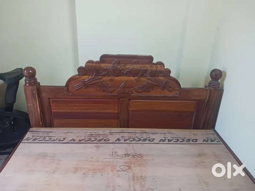 Teek wood bed furniture and metal wardrobe