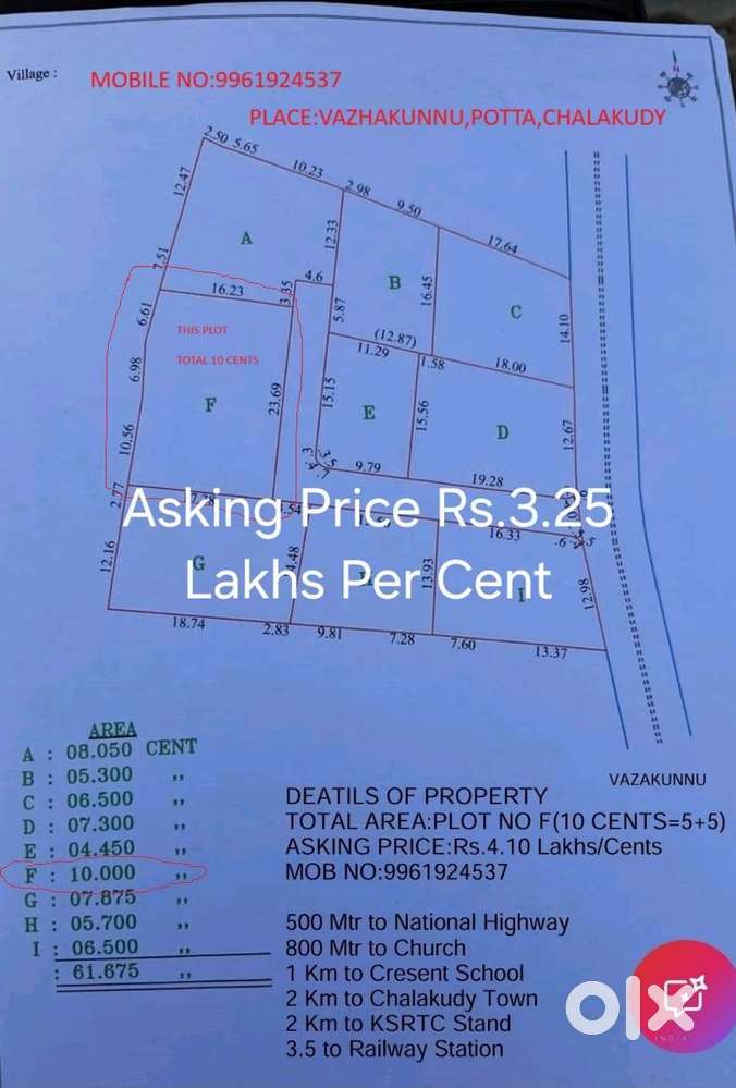 10 CENT PREMIUM HOUSE PLOT IN VAZHAKUNNU POTTA CHALAKUDY