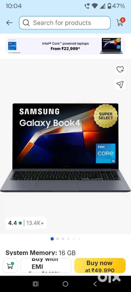 Samsung book 4 i5 13th generation 16 gb ram 512 gb storage