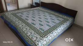 Double Bed Teak with side table& Mattresses