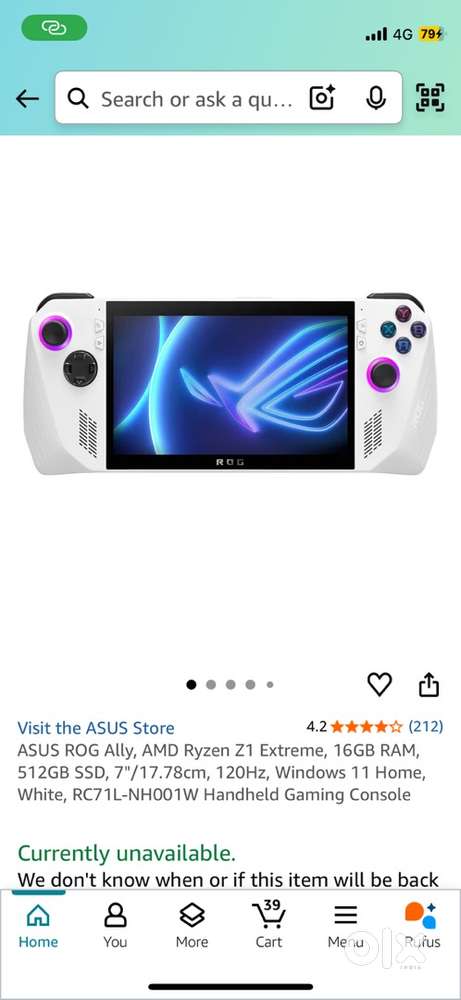 Asus rog ally 16gb and 512gb ssd handeld gaming pc