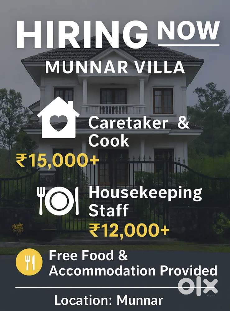 Caretaker and Housekeeping Staff Required in Munnar