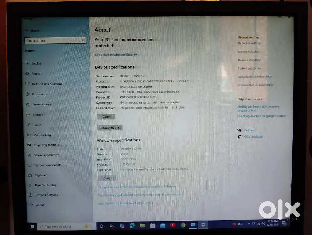 Dell computer with 250gb hard drive 8gb ram core i5 3470 Cpu