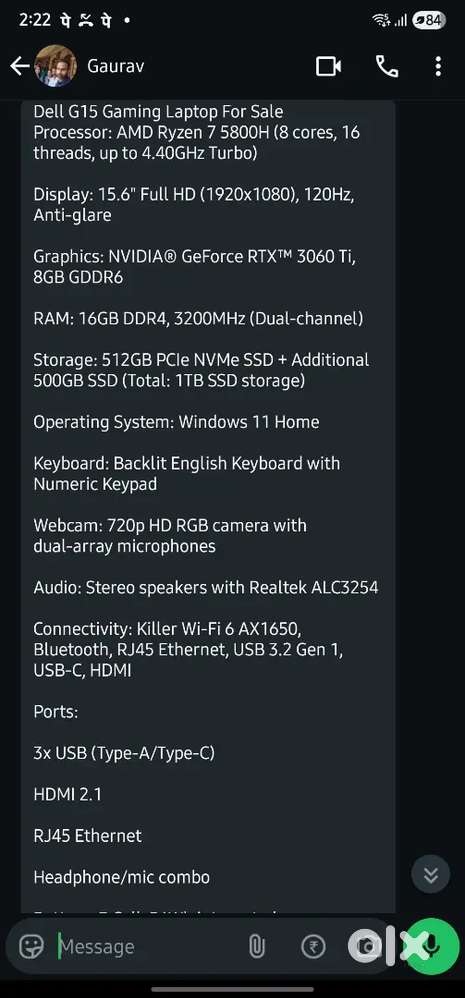 Dell G15 Gaming Laptop Nvidia RTX 3060 1 TB SSD Hardly used laptop