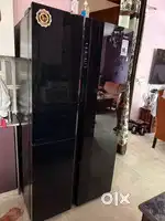 Hier side by side fridge HRT 600 + ltr , 3 doors, black glass finish