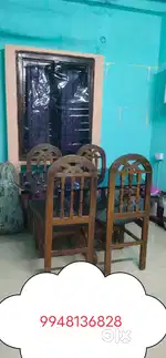 4-Seater Wooden Dining Table with Glass Top