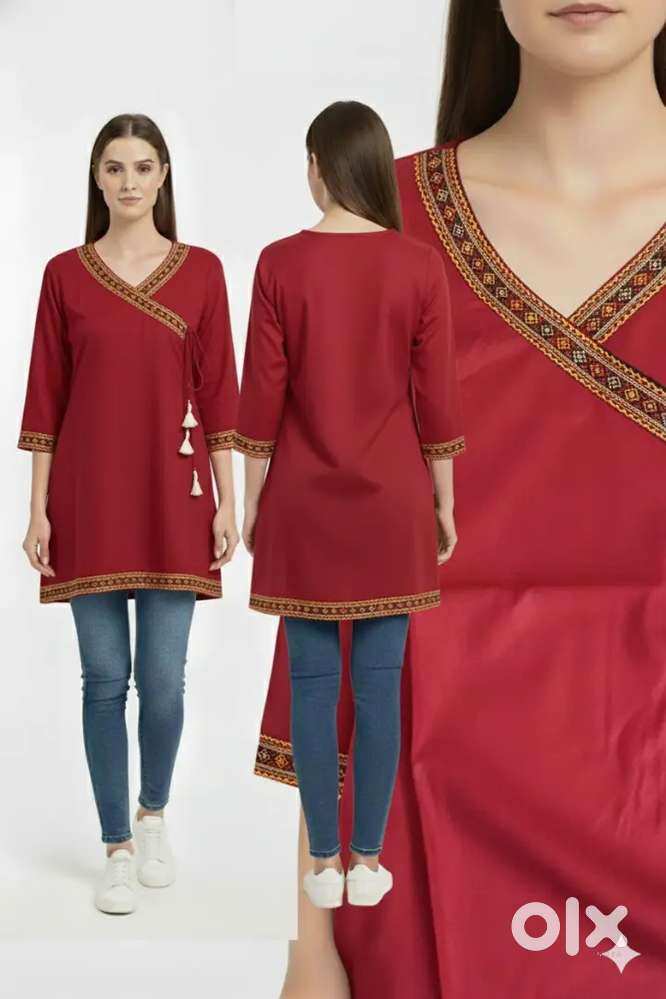 Red Cotton Embroidery Design Kurtis