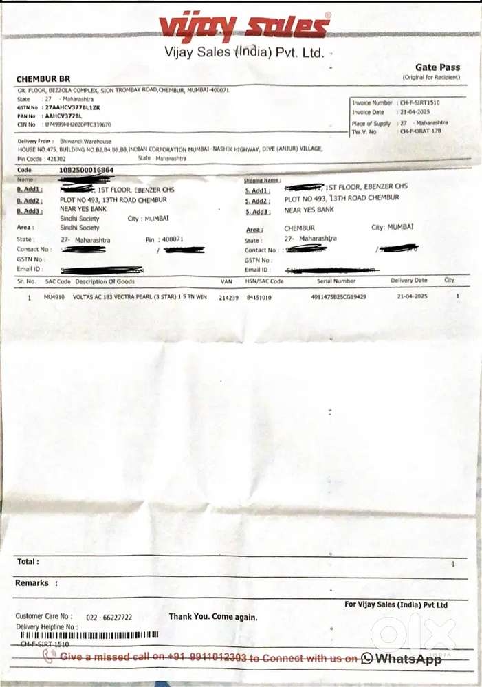 Brand new Voltas 1.5T Window AC