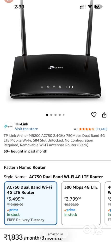 TP Link Archer MR200 AC750 sim and wifi router