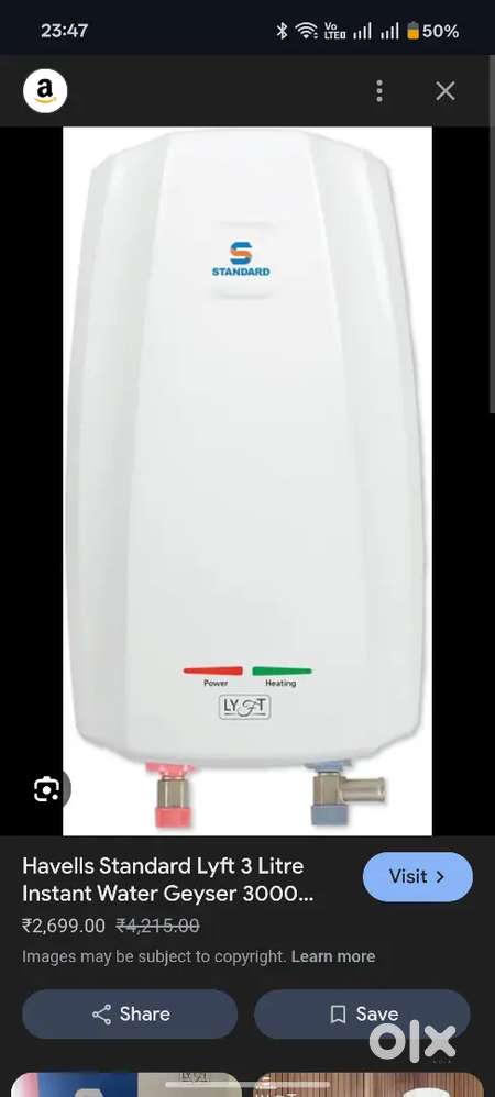 Geyser Havells make 3L instant 75Nos box pices