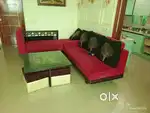 L shape sofa set with table and puff