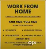 WORK FROM HOME FOR STUDENTS,HOUSE WIFE AND JOB PERSON