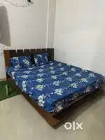 Queen size bed (solid wood) with storage, mattress and table