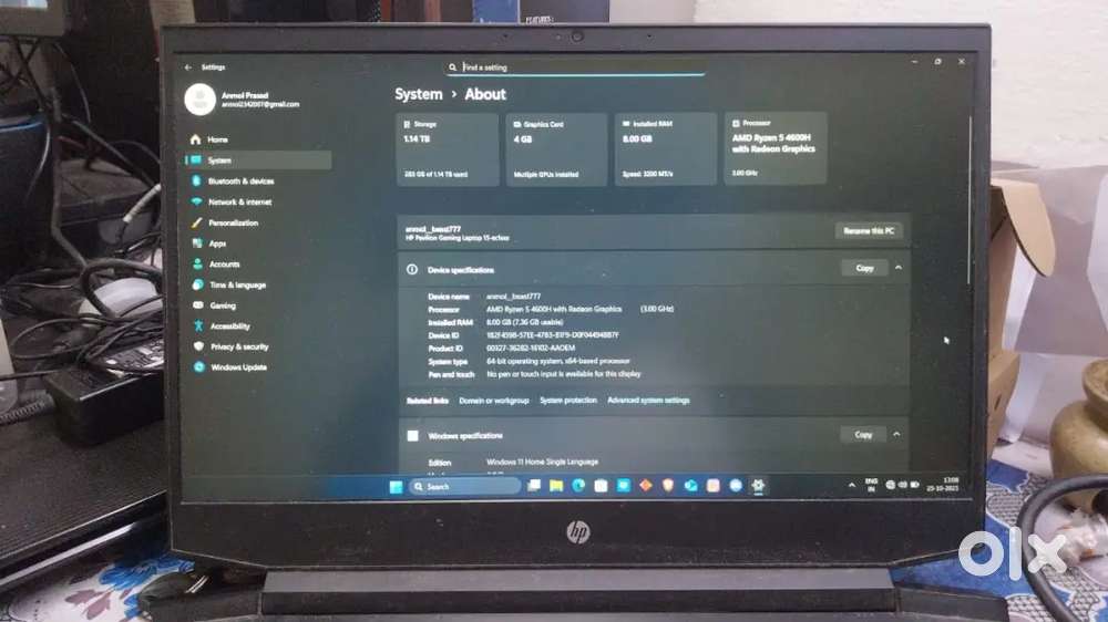 Hp gaming laptop rizen 5 prosesor 144hz display 256gb ssd pluse1tb hdd