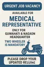 Vacancy available for MEDICAL REPRESENTATIVE (both male & female)