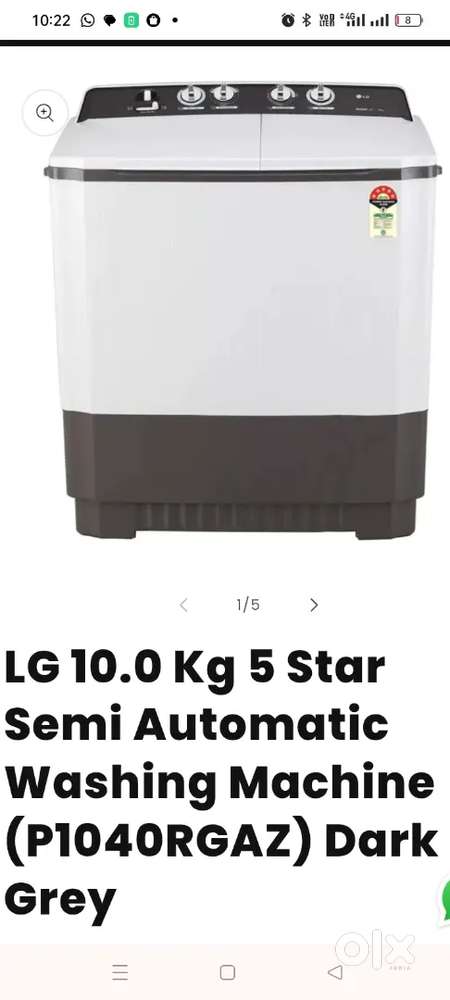 Lg washing mashin 10.kg semi automatic 1.5 year use good conditin