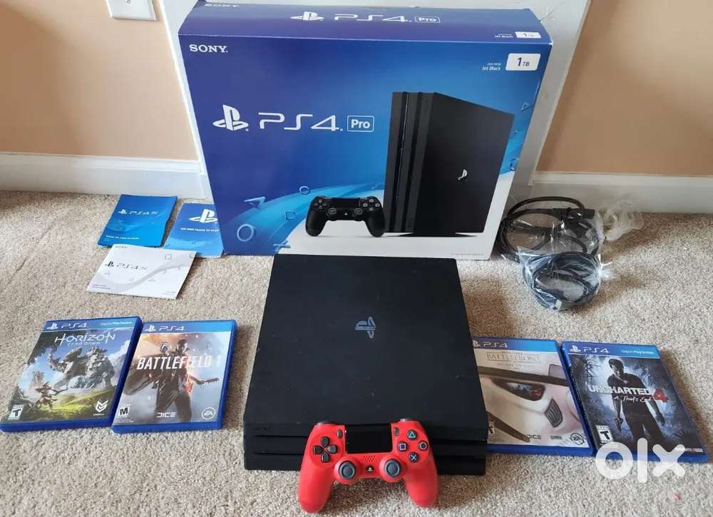 Sony PlayStation 4 Pro 1TB Console in box 1 Magma Red Controller Four