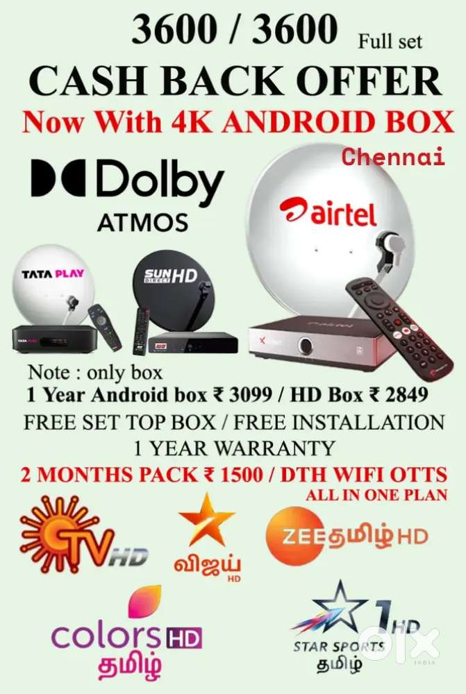 DISHTV ! AIRTEL 4K ANDROID BOX ! TÀTA PLÀY ! SUNDIRECT 1 YEAR OFFER !