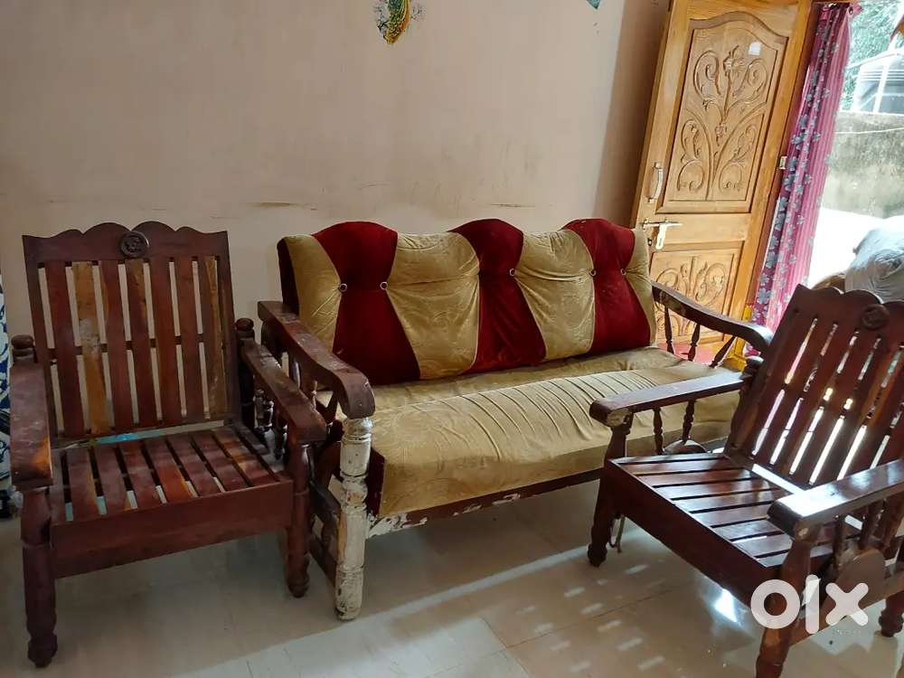 Wooden sofa with two wooden chairs Partially damaged