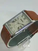 Seiko Slim Quartz Tank Side Second White Dial Tan Strap Wrist Watch