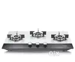 Prestige Schott Glass 3 Burner Gas Stove, Auto Ignition, Black/White