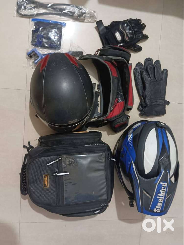 Riding Gloves, Tank bag, Helmet, Bunji cord etc.