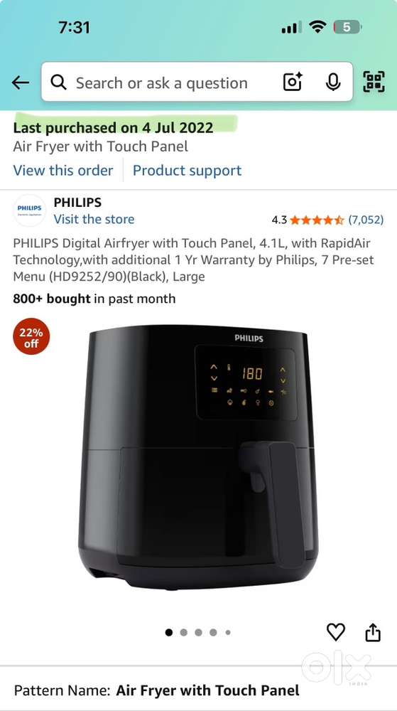 65% DISCOUNT - PHILIPS Digital Airfryer with Touch Panel, 4.1L