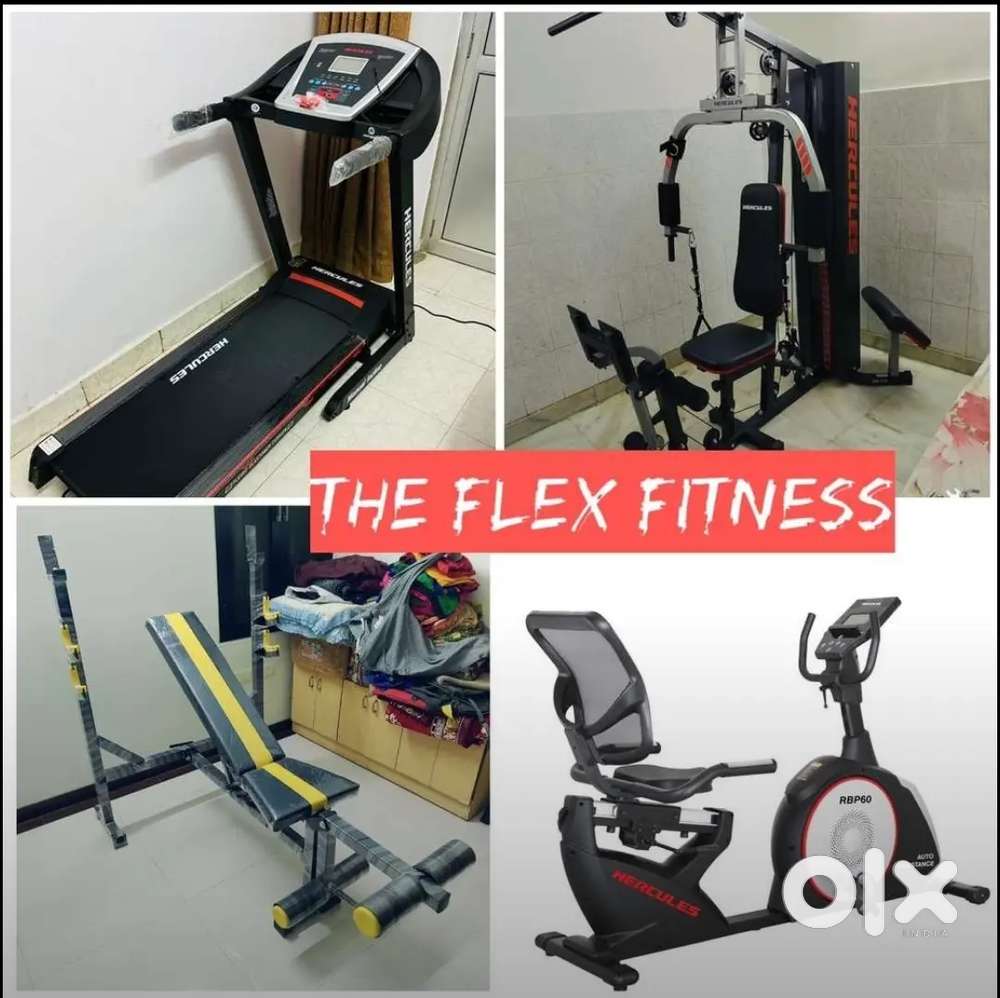 All gym equipment treadmill exercise cycle or homegym dumbells plates