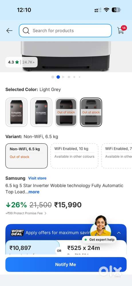 Samsung 6.5KG  only for 12000/-