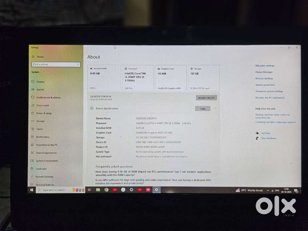 All-in-One Desktop i3 8GB RAM 128GB SSD + Mouse and Keyboard